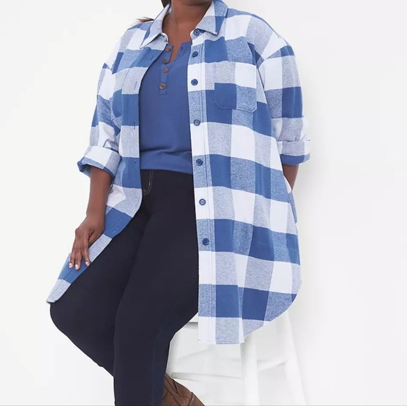 Lane Bryant Preppy button front long sleeve shacket duster 14/16 oversized - Picture 1 of 10
